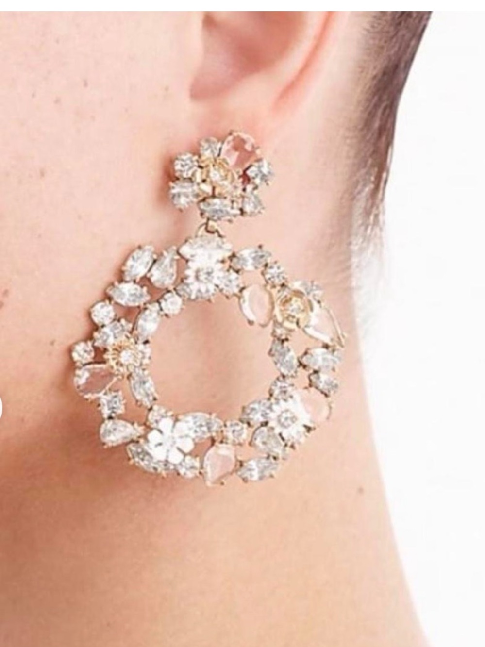 J. Crew Crystal and Beige Hoop Drop Wreath Earrings